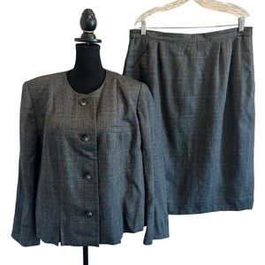 John Meyer Houndstooth Plaid 2 Piece Skirt Suit Blazer Jacket 16W